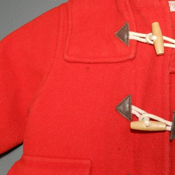 Les Petits Girls Red Button Down France Hooded Coat Size 15 Inch Pit To Pit - Picture 3 of 9